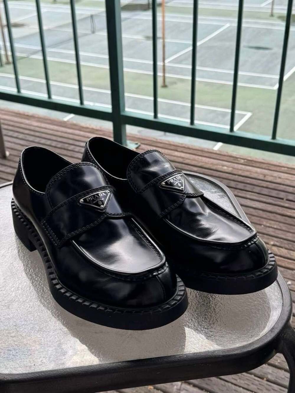 PRADA Men’s Black Leather Logo Slip-On Loafer Square Toe US 9,5 Italy size